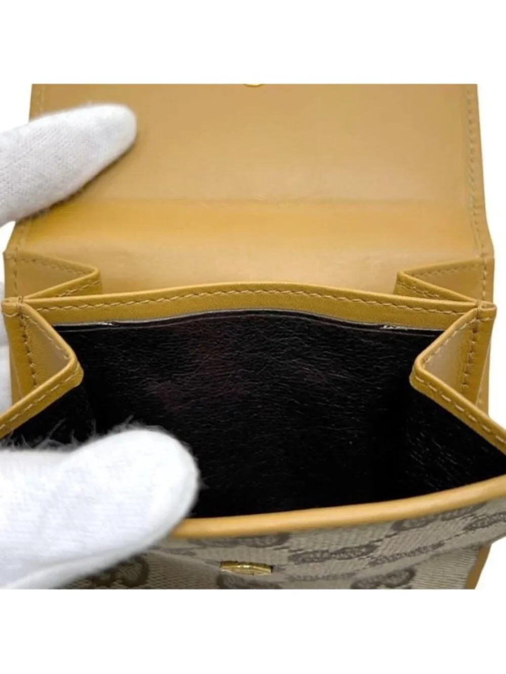 Gucci Bifold Wallet Beige Yellow 035 Canvas Leather GG Tiger Compact - Picture 7 of 10